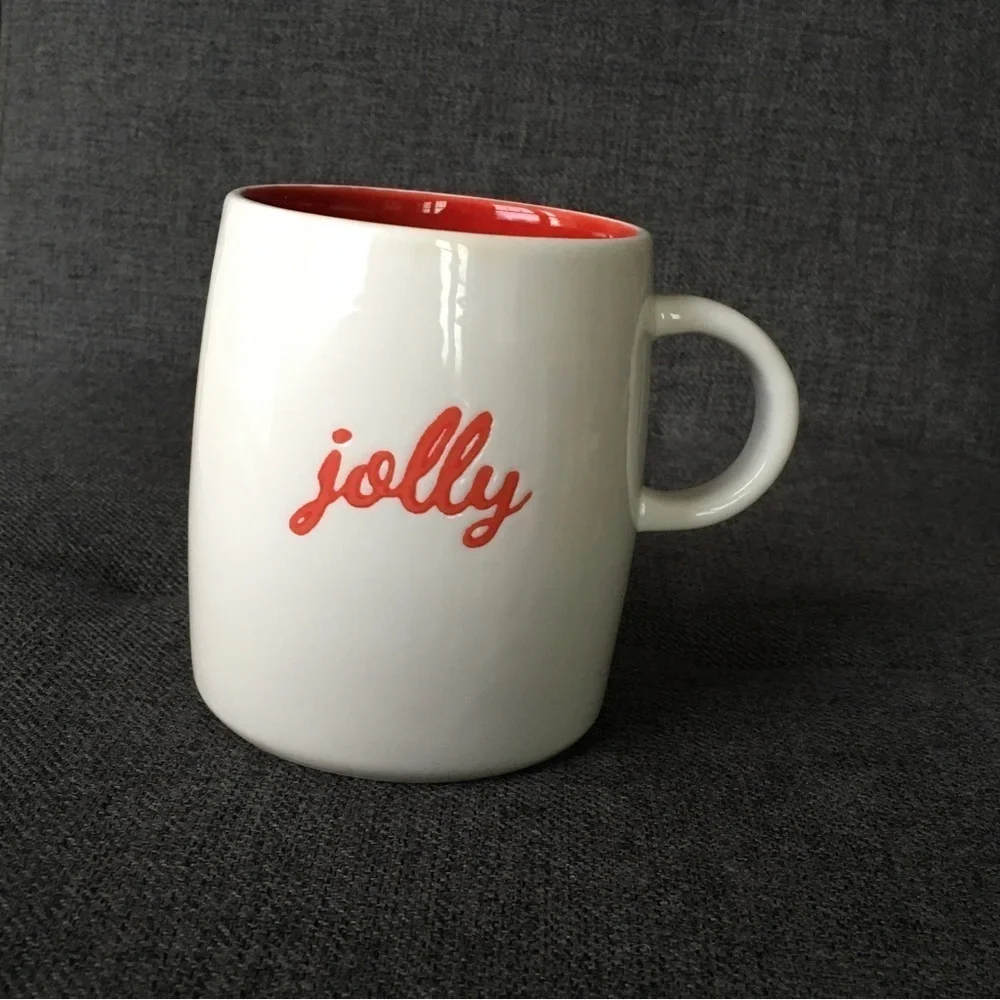 Holiday “jolly” Coffee Mug, Red, Cream, 15 oz